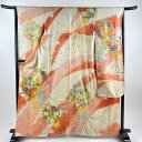 振袖 身丈163.5cm 裄丈64cm M 袷 薬玉 草花 金糸 金彩 クリーム 正絹 優品 【中古】