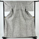 小紋 身丈159cm 裄丈63cm S 単衣 花唐草 鳳凰 松煙染 灰色 正絹 名品 【中古】