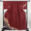 付下げ 身丈162cm 裄丈65cm M 袷 翠山工房 やまと 落款あり 辻ヶ花 うさぎ 金彩 染め分け 赤茶 正絹 名品 【中古】