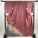 訪問着 身丈163.5cm 裄丈66cm M 袷 菊 枝花 金彩 ぼかし ピンク 正絹 秀品 【中古】