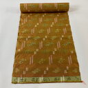 反物 逸品 紬 本場琉球 燕 井桁絣 オレンジ 正絹 【中古】