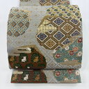 袋帯 秀品 花うさぎ 華文 金糸 箔 灰色 六通 正絹 【中古】