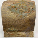 袋帯 美品 秀品 宝尽くし 鶴 金糸 箔 金色 六通 正絹 【中古】