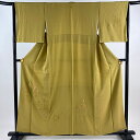 付下げ 身丈157cm 裄丈64.5cm M 袷 華文 向かい鳥 刺繍 山吹茶色 正絹 美品 秀品 一つ紋 【中古】