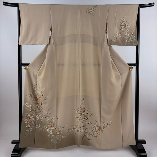 付下げ 身丈162.5cm 裄丈66cm M 袷 華文 鳥 金彩 ぼかし ベージュ 正絹 秀品 一つ紋 【中古】 付下げ 身丈162.5cm 裄丈66cm M 袷 華文 鳥 金彩 ぼかし ベージュ 正絹 秀品 一つ紋 【中古】