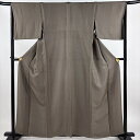 色無地 身丈157.5cm 裄丈66.5cm M 単衣 地紋 灰茶 正絹 美品 秀品 【中古】