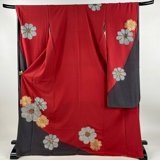 振袖 身丈174cm 裄丈68cm L 袷 桜 疋田 金糸 金彩 茜色 正絹 秀品 【中古】 振袖 身丈174cm 裄丈68cm L 袷 桜 疋田 金糸 金彩 茜色 正絹 秀品 【中古】