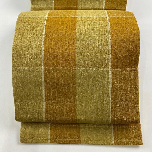 袋帯 美品 秀品 格子 山吹色 全通 正絹 【中古】 袋帯 美品 秀品 格子 山吹色 全通 正絹 【中古】