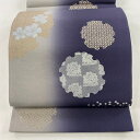 袋帯 秀品 落款あり 一期一会 雪輪 花うさぎ 金銀彩 ぼかし 濃紫 お太鼓柄 正絹 【中古】