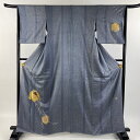 付下げ 身丈162cm 裄丈65cm M 袷 岩井友見 岩井半四郎 落款あり 雪輪 扇 刺繍 金銀彩 青灰色 正絹 秀品 【中古】