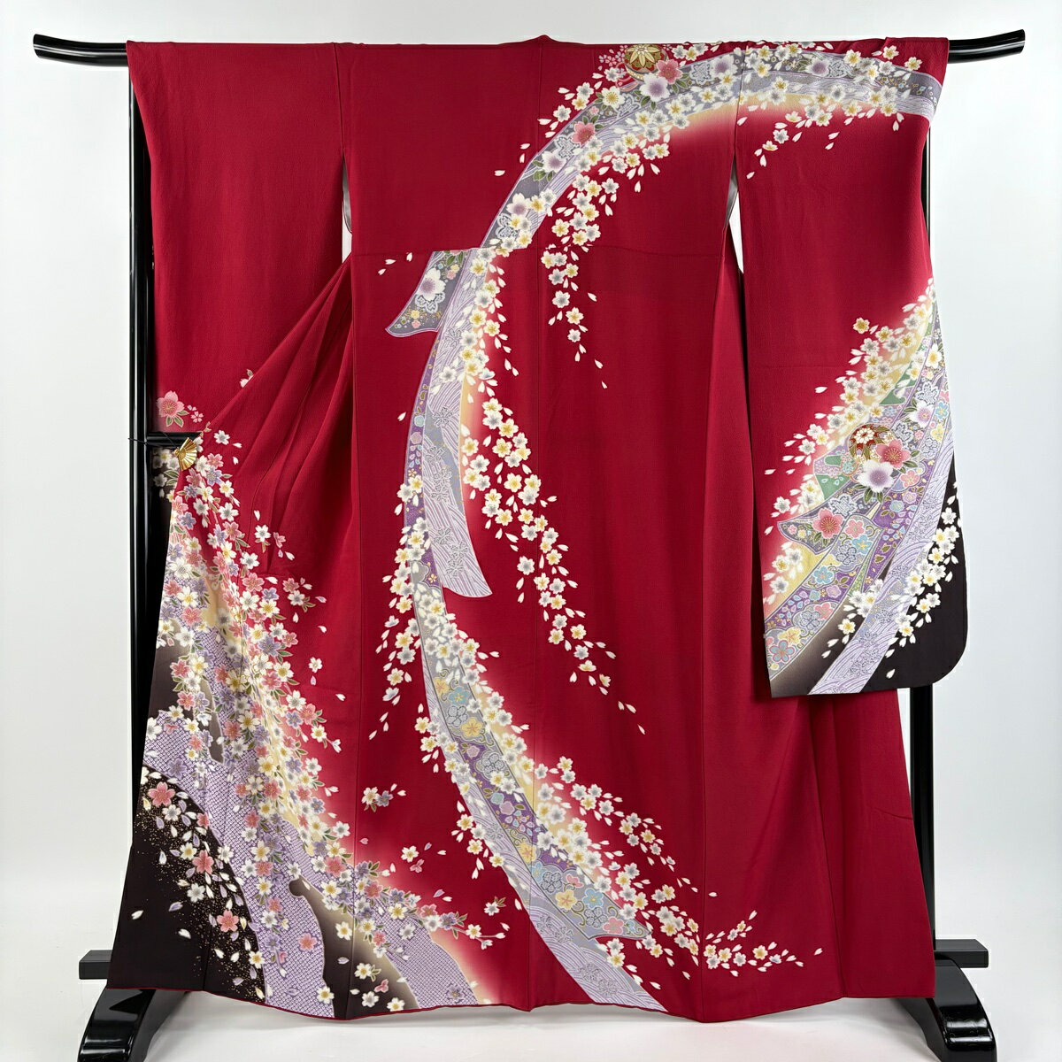 【最終値引き】 振袖 身丈163cm 裄丈67.5cm L 袷 桜 雪輪 金糸 金彩 赤 正絹 美品 名品 【中古】 msp50