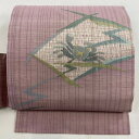 名古屋帯 美品 秀品 紬地 蟹 金糸 薄紫 正絹 【中古】
