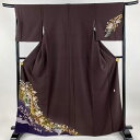 付下げ 身丈165cm 裄丈65cm M 袷 翠山工房 やまと 落款あり 辻が花 兎 金彩 染め分け 茶紫 正絹 秀品 【中古】