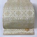 開き名古屋帯 逸品 龍村美術織物 関西仕立て 葡萄唐草文錦 金糸 クリーム 正絹 【中古】
