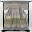 付下げ 身丈157.5cm 裄丈64.5cm M 袷 曽根武勇 落款あり 地紋 ぼかし 灰紫 正絹 逸品 一つ紋 【中古】