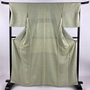 色無地 身丈162.5cm 裄丈67cm M 袷 地紋 薄緑 正絹 名品 【中古】