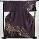 訪問着 身丈159.5cm 裄丈69cm L 袷 田村哲彦 落款あり 鳥 枝梅 金彩 ぼかし 紫 正絹 名品 【中古】
