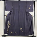 付下げ 身丈152.5cm 裄丈62.5cm S 袷 祭り道具 桜 金彩 濃紫 正絹 秀品 【中古】
