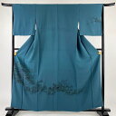 付下げ 身丈159cm 裄丈66cm M 袷 建物 松竹梅 刺繍 青緑 正絹 名品 【中古】