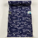 反物 優品 浴衣 花柄 有職文様 紺色 綿 【中古】