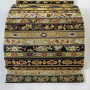 袋帯 美品 逸品 段縞 葡萄唐草 金糸 箔 金茶 六通 正絹 【中古】