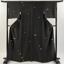 小紋 身丈165cm 裄丈65cm M 袷 鱗 地紋 絞り 墨色 正絹 逸品 【中古】