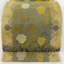 袋帯 美品 逸品 落款あり 山口弘躬工房 柳地葡萄唐草文 金糸 箔 灰紫 お太鼓柄 正絹 【中古】