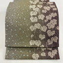 袋帯 美品 名品 手先二通り 葡萄 流水 金通し 茶緑色 お太鼓柄 正絹 【中古】