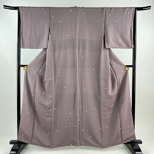 小紋 身丈160.5cm 裄丈64.5cm M 袷 花びら 地紋 灰紫 正絹 秀品 【中古】 小紋 身丈160.5cm 裄丈64.5cm M 袷 花びら 地紋 灰紫 正絹 秀品 【中古】