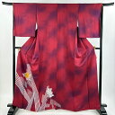 付下げ 身丈163.5cm 裄丈66cm M 袷 薔薇 幾何学模様 ぼかし 赤紫 正絹 秀品 【中古】