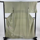 付下げ 身丈157cm 裄丈67cm M 袷 鏡裏文 源氏香 ぼかし 灰緑 正絹 秀品 【中古】