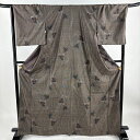 紬 身丈169cm 裄丈68cm L 袷 蝶 焦茶色 正絹 美品 秀品 【中古】