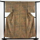 小紋 身丈154.5cm 裄丈62cm S 袷 扇 草花 赤茶 正絹 優品 【中古】(4)
