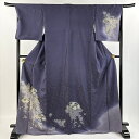 付下げ 身丈169cm 裄丈67.5cm L 袷 扇面 辻ヶ花柄 金通し 金彩 濃紫 正絹 美品 名品 【中古】