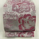 袋帯 美品 優品 薔薇 桜 箔 薄ピンク 六通 化繊 【中古】