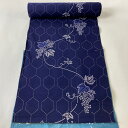 反物 優品 小紋 亀甲 葡萄唐草 濃紺 綿 【中古】