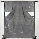 付下げ 身丈165.5cm 裄丈66cm M 袷 葡萄 刺繍 総絞り 黒 正絹 美品 名品 【中古】