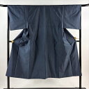 男着物 身丈139.5cm 裄丈67cm M 袷 大島紬 証紙あり 亀甲絣 紺色 正絹 秀品 【中古】
