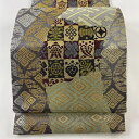 袋帯 美品 名品 宝尽くし 入子菱 箔 金銀糸 薄緑 六通 正絹 【中古】