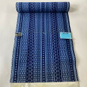 反物 優品 男着物 浴衣 Kansai 縞 籠目 藍色 綿 【中古】