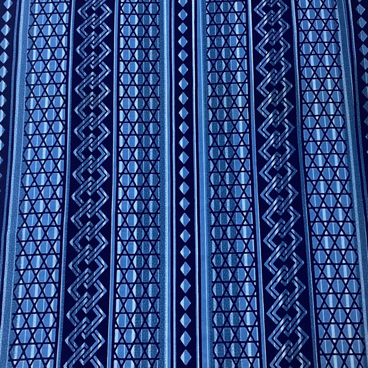 反物 優品 男着物 浴衣 Kansai 縞 籠目 藍色 綿 【中古】