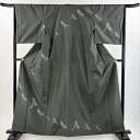 付下げ 身丈161.5cm 裄丈65.5cm M 袷 大島紬地 証紙あり 短冊 鈴 灰緑 正絹 名品 【中古】