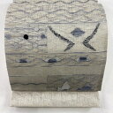 袋帯 美品 名品 幾何学模様 銀糸 灰白 六通 正絹 【中古】