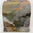 袋帯 美品 名品 道長取り 花唐草 銀糸 箔 灰色 六通 正絹 【中古】