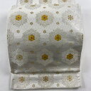 袋帯 美品 名品 亀甲 花 金彩 唐織 灰白 お太鼓柄 正絹 【中古】