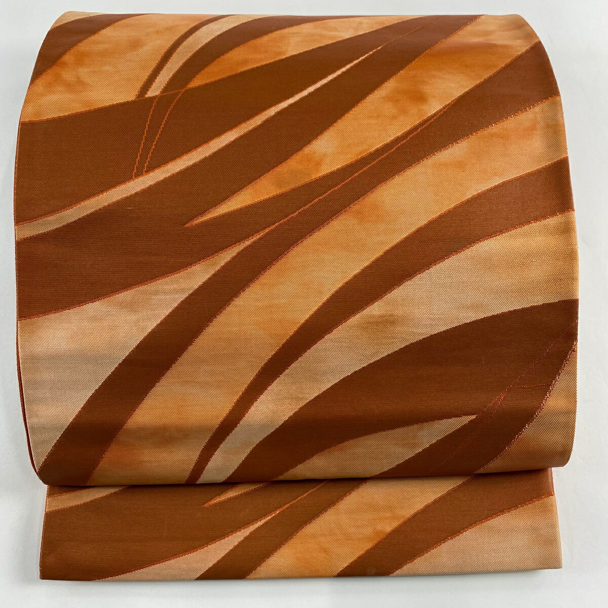 袋名古屋帯 優品 幾何学模様 箔 赤茶 正絹 【中古】