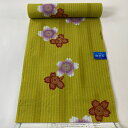 反物 優品 浴衣 桜 縞 抹茶色 綿 【中古】