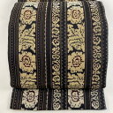 袋帯 美品 名品 花 縞 黒灰 六通 正絹 【中古】