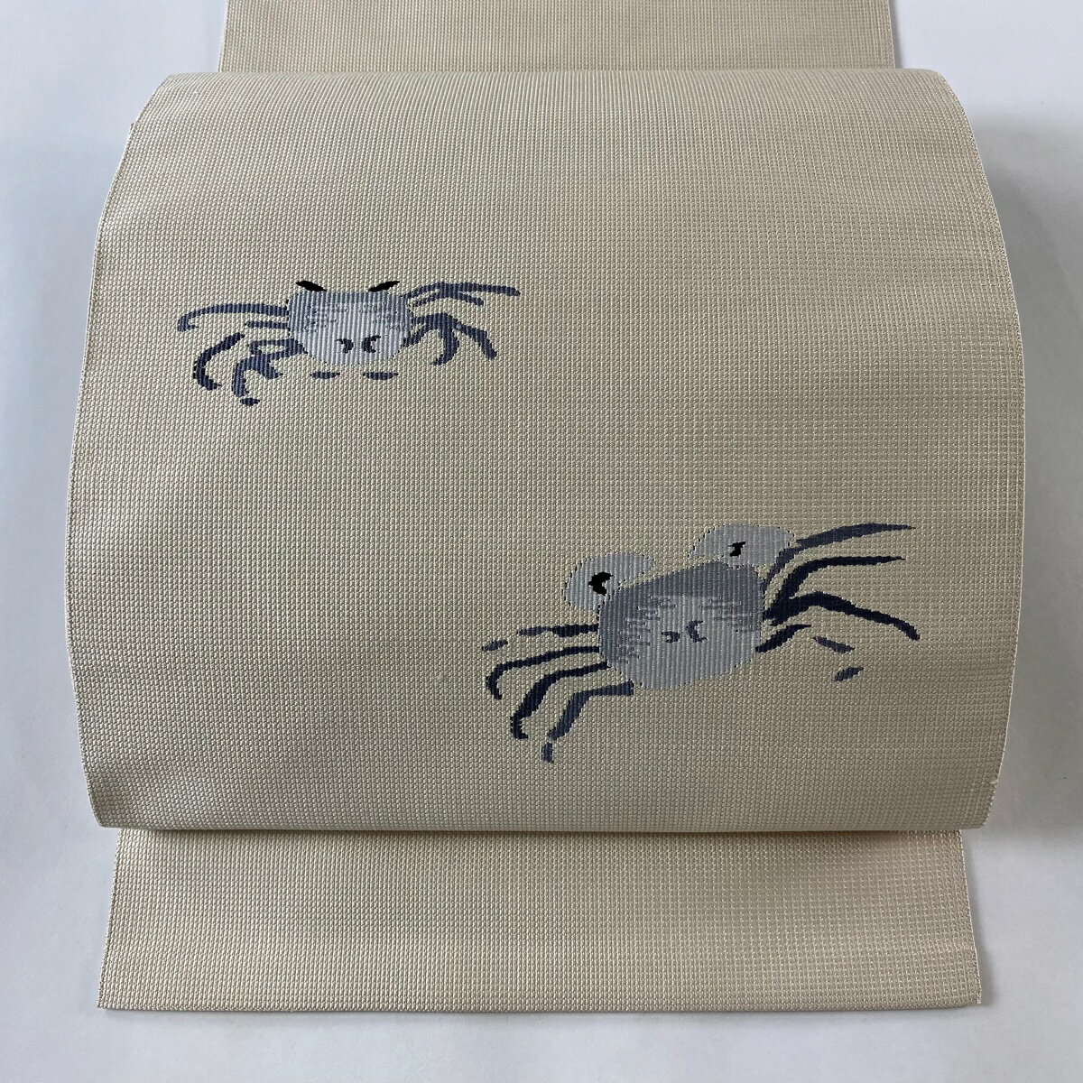 名古屋帯 美品 秀品 松葉仕立て かに ベージュ 正絹 【中古】