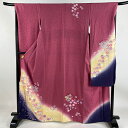 振袖 身丈163cm 裄丈66.5cm M 袷 桜 梅 金彩 ぼかし ピンク 正絹 秀品 【中古】